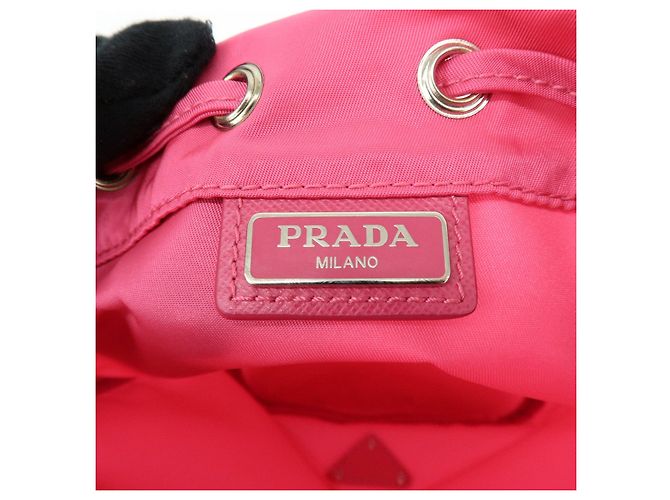 PRADA Triangle Logo Nylon Leather Drawstring Pouch Pink 1N0369 - view 18