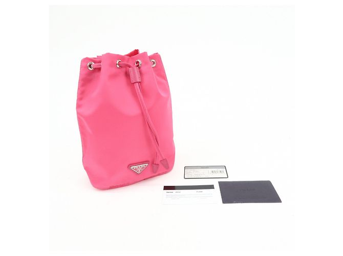 PRADA Triangle Logo Nylon Leather Drawstring Pouch Pink 1N0369 - view 19
