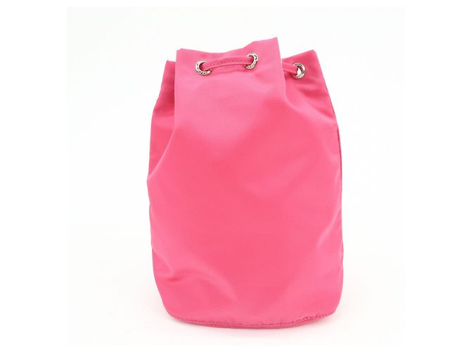 PRADA Triangle Logo Nylon Leather Drawstring Pouch Pink 1N0369 - view 2