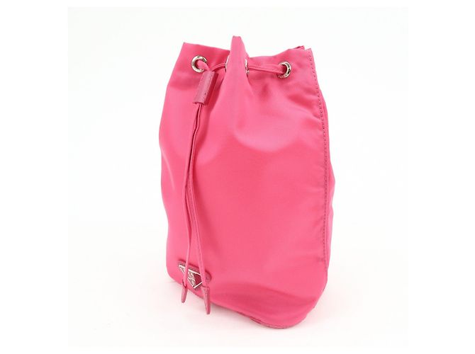 PRADA Triangle Logo Nylon Leather Drawstring Pouch Pink 1N0369 - view 3