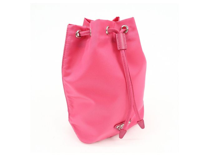 PRADA Triangle Logo Nylon Leather Drawstring Pouch Pink 1N0369 - view 4
