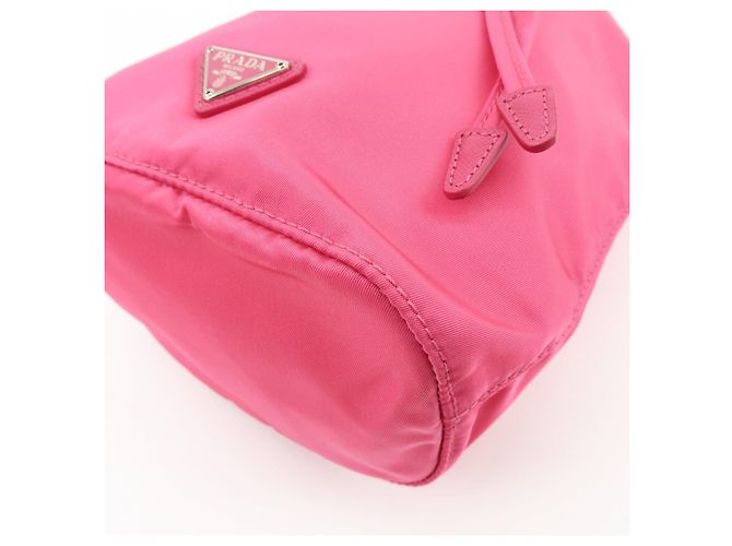 PRADA Triangle Logo Nylon Leather Drawstring Pouch Pink 1N0369 - view 6