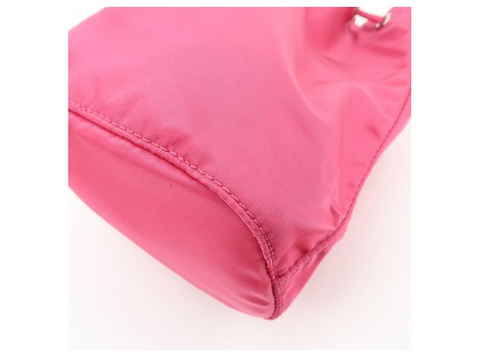 PRADA Triangle Logo Nylon Leather Drawstring Pouch Pink 1N0369 - view 8