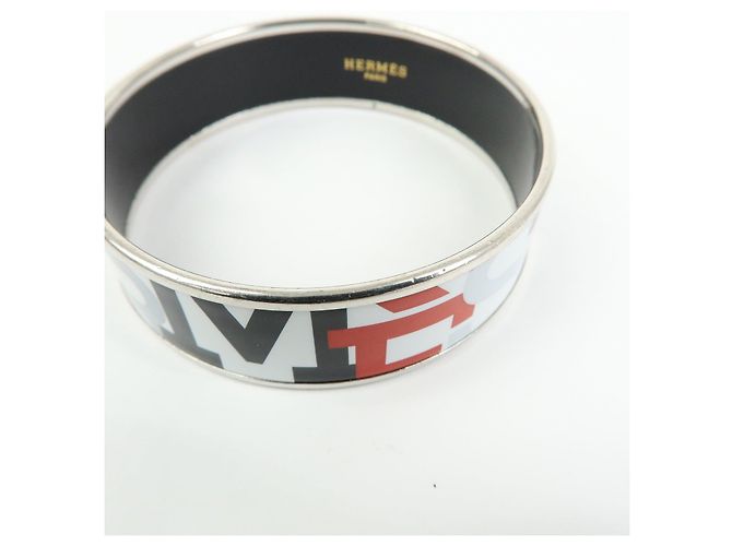 Hermès HERMES Email GM Plated Bangle Bracelet White Black Red - vista 10