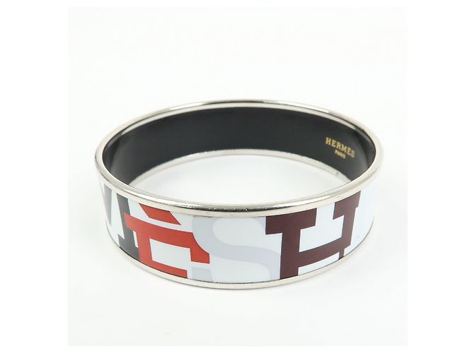 Hermès HERMES Email GM Plated Bangle Bracelet White Black Red - vista 3