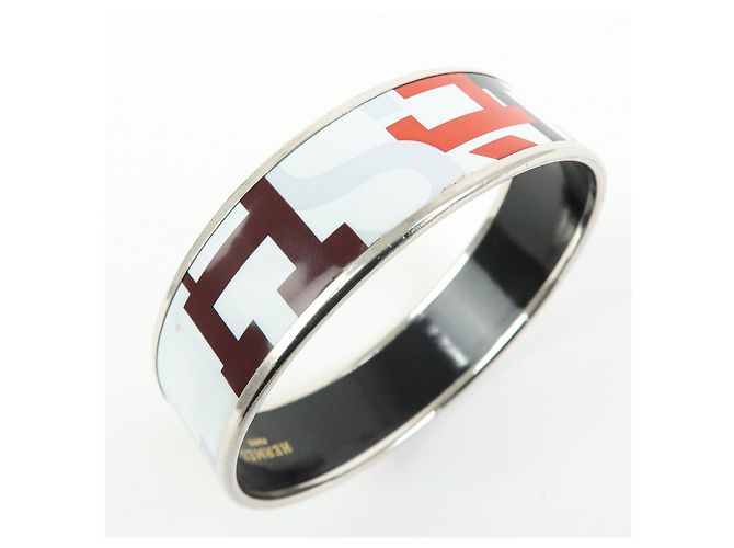 Hermès HERMES Email GM Plated Bangle Bracelet White Black Red - vista 7