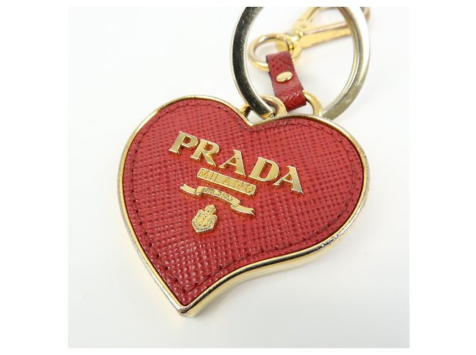 Portachiavi PRADA in pelle Saffiano e metallo a forma di cuore Rosso - vista 8