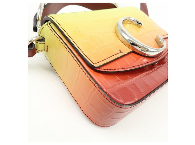 Chloé Borsa 2Way in pelle incisa Chloe C Borsa a tracolla Bordeaux Yellow - vista 12