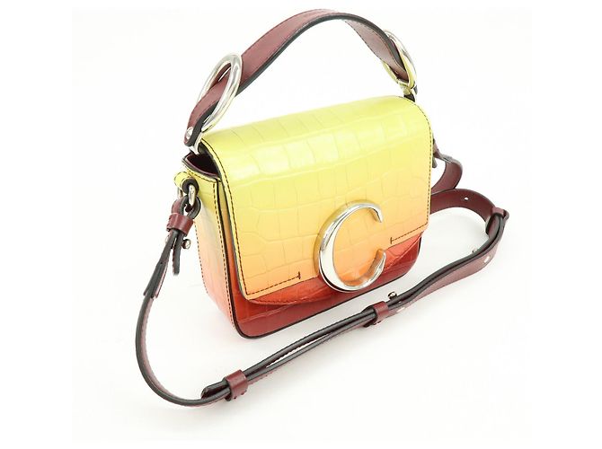 Chloé Borsa 2Way in pelle incisa Chloe C Borsa a tracolla Bordeaux Yellow - vista 4