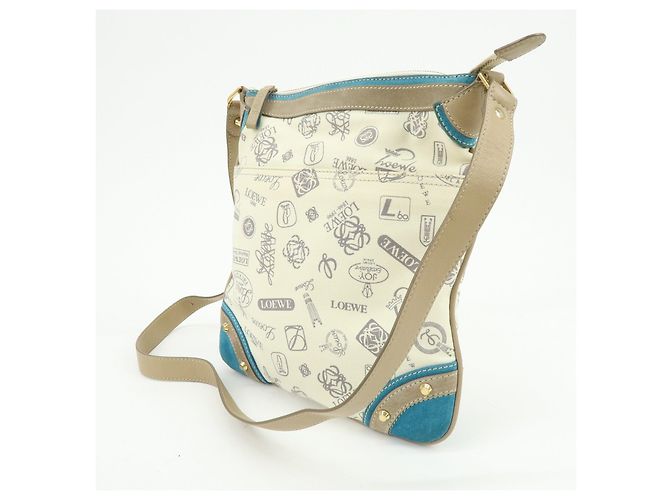 Borsa a tracolla LOEWE Anagram Canvas Suede Leather 160th Beige Blue - vista 3