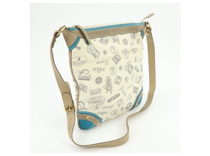 Borsa a tracolla LOEWE Anagram Canvas Suede Leather 160th Beige Blue - vista 4
