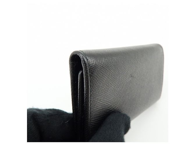 PRADA Triangle Logo Saffiano Leather 6 Rings Key Case Black 1M0222 - view 13