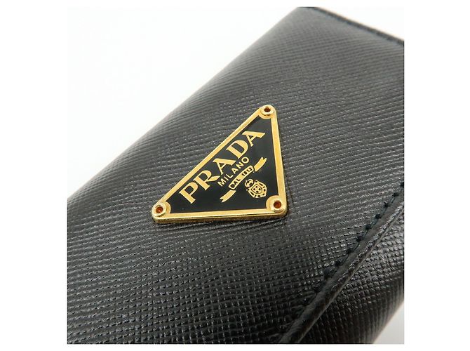 PRADA Triangle Logo Saffiano Leather 6 Rings Key Case Black 1M0222 - view 14