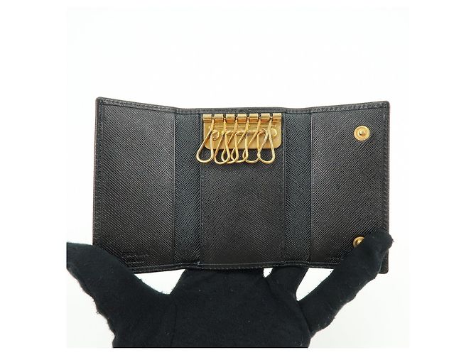 PRADA Triangle Logo Saffiano Leather 6 Rings Key Case Black 1M0222 - view 15