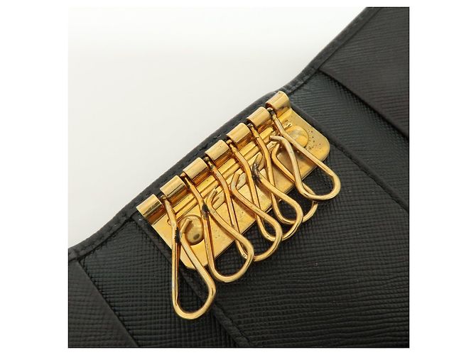 PRADA Triangle Logo Saffiano Leather 6 Rings Key Case Black 1M0222 - view 17