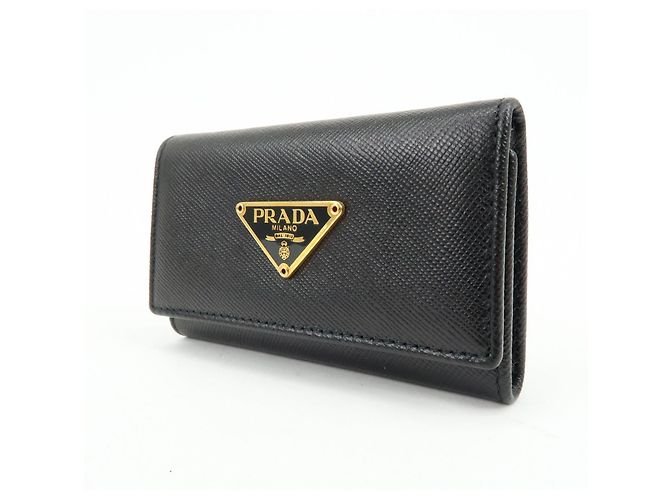 PRADA Triangle Logo Saffiano Leather 6 Rings Key Case Black 1M0222 - view 3