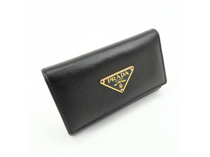 PRADA Triangle Logo Saffiano Leather 6 Rings Key Case Black 1M0222 - view 4
