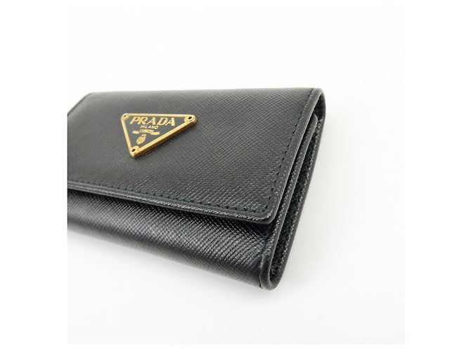 PRADA Triangle Logo Saffiano Leather 6 Rings Key Case Black 1M0222 - view 6