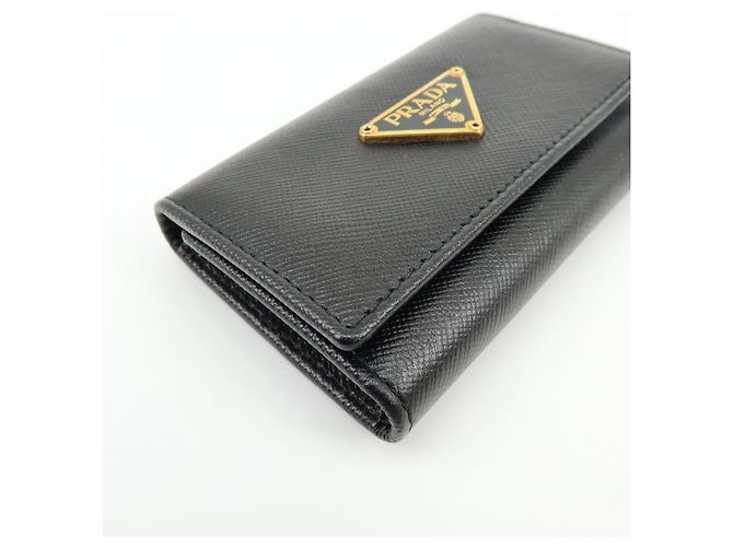 PRADA Triangle Logo Saffiano Leather 6 Rings Key Case Black 1M0222 - view 7