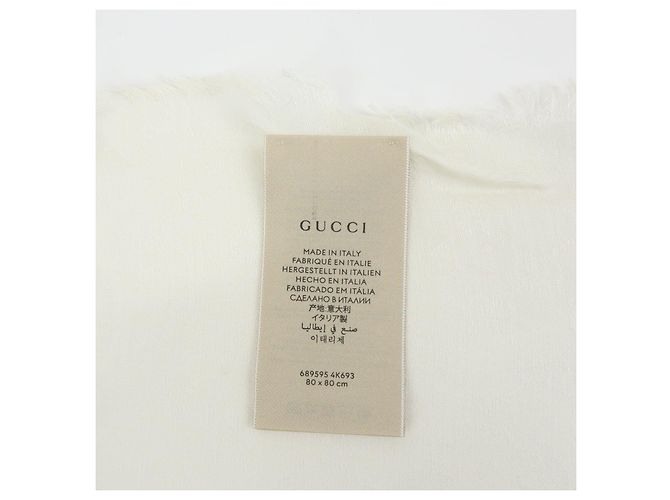 Sciarpa in seta e rayon GUCCI Interlocking G Sherry GG Motivo Tigre Avorio - vista 16