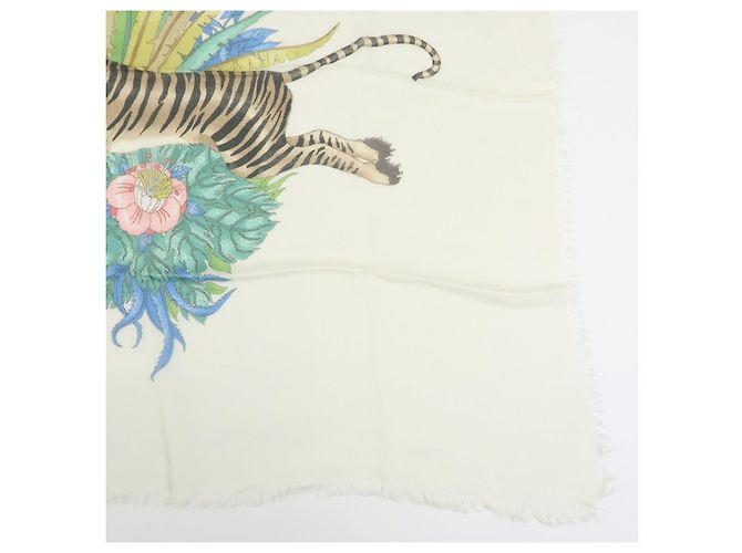 Sciarpa in seta e rayon GUCCI Interlocking G Sherry GG Motivo Tigre Avorio - vista 6