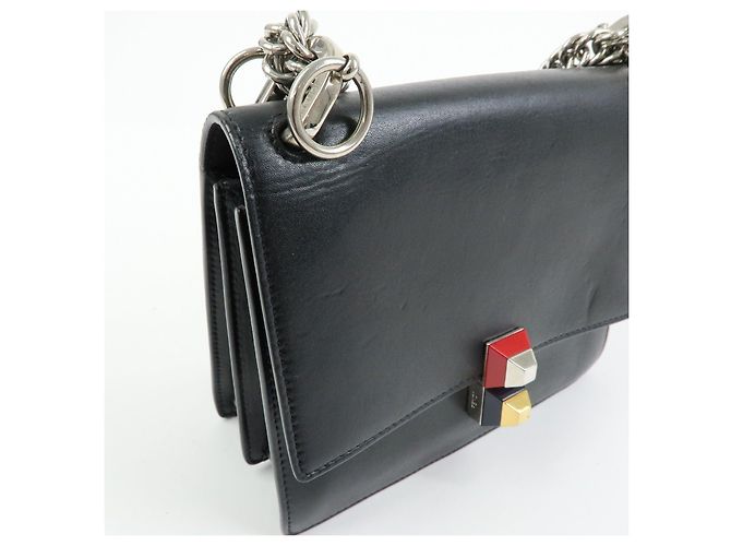 FENDI Kan I Mini Borsa a tracolla e spalla in pelle con catena Nero 8M0381 - vista 14
