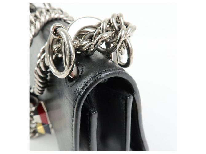 FENDI Kan I Mini Borsa a tracolla e spalla in pelle con catena Nero 8M0381 - vista 17