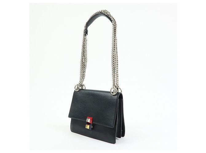 FENDI Kan I Mini Borsa a tracolla e spalla in pelle con catena Nero 8M0381 - vista 3