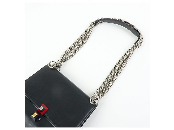 FENDI Kan I Mini Borsa a tracolla e spalla in pelle con catena Nero 8M0381 - vista 6
