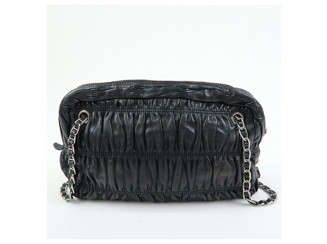 Borsa a tracolla PRADA in pelle Nappa con logo e catena raccolta Nero - vista 2