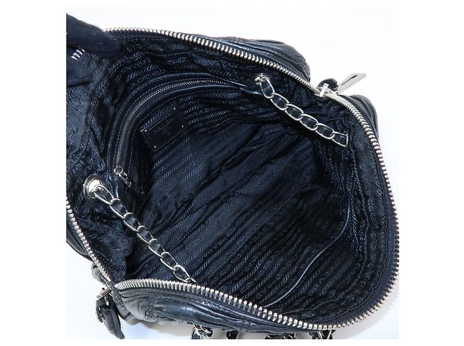Borsa a tracolla PRADA in pelle Nappa con logo e catena raccolta Nero - vista 21