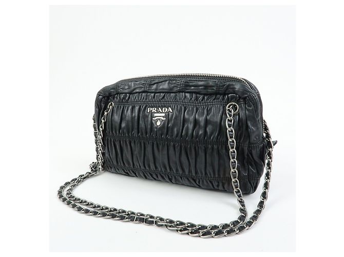 Borsa a tracolla PRADA in pelle Nappa con logo e catena raccolta Nero - vista 3