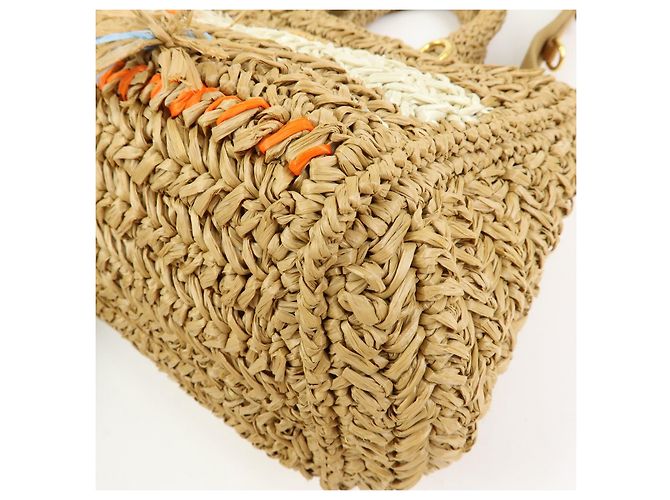 Borsa 2Way PRADA Canapa Triangle Logo Tricot Raffia Camel Orange 1BG153 - vista 11