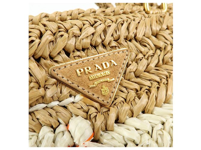 Borsa 2Way PRADA Canapa Triangle Logo Tricot Raffia Camel Orange 1BG153 - vista 16