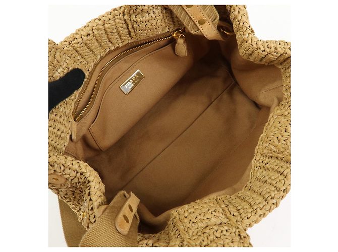 Borsa 2Way PRADA Canapa Triangle Logo Tricot Raffia Camel Orange 1BG153 - vista 20