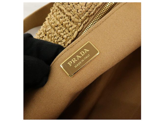 Borsa 2Way PRADA Canapa Triangle Logo Tricot Raffia Camel Orange 1BG153 - vista 23
