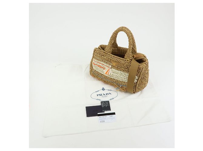 Borsa 2Way PRADA Canapa Triangle Logo Tricot Raffia Camel Orange 1BG153 - vista 24