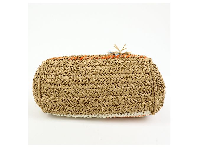 Borsa 2Way PRADA Canapa Triangle Logo Tricot Raffia Camel Orange 1BG153 - vista 5