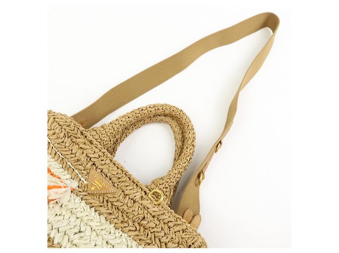 Borsa 2Way PRADA Canapa Triangle Logo Tricot Raffia Camel Orange 1BG153 - vista 6