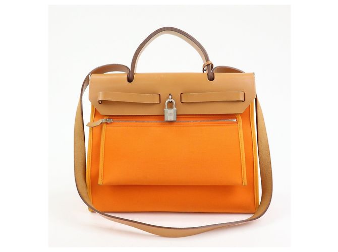 Hermès HERMES Herline Toile Officier Leather 2Way Hand Shoulder Bag □T Stamped - vista 2