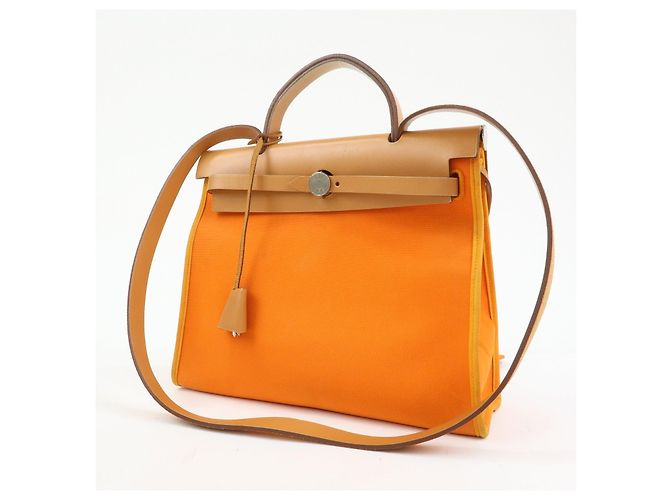 Hermès HERMES Herline Toile Officier Leather 2Way Hand Shoulder Bag □T Stamped - vista 3