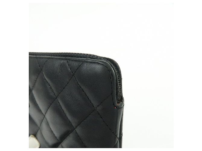 CHANEL Cambon Line COCO Mark Calf Skin Cosmetic Pouch Black White - vista 10