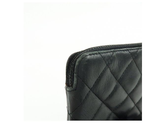 CHANEL Cambon Line COCO Mark Calf Skin Cosmetic Pouch Black White - vista 11