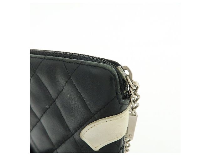 CHANEL Cambon Line COCO Mark Calf Skin Cosmetic Pouch Black White - vista 12