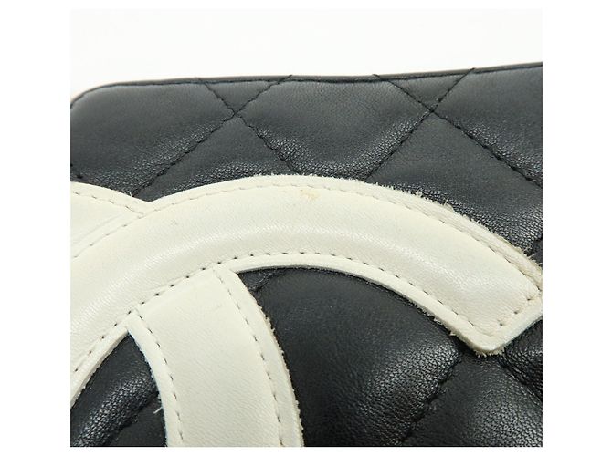 CHANEL Cambon Line COCO Mark Calf Skin Cosmetic Pouch Black White - vista 15