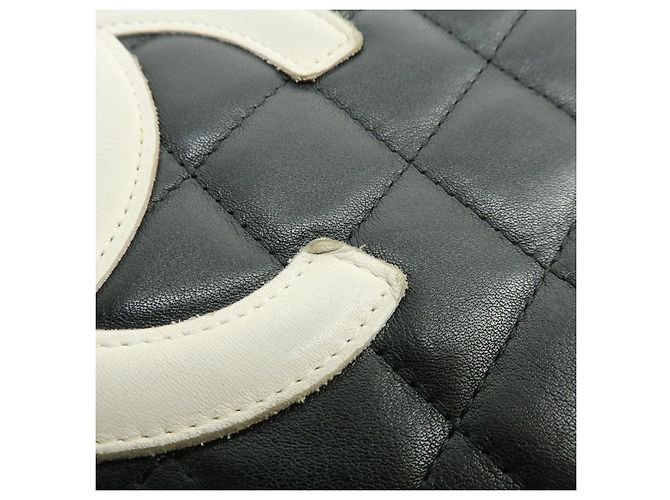 CHANEL Cambon Line COCO Mark Calf Skin Cosmetic Pouch Black White - vista 16