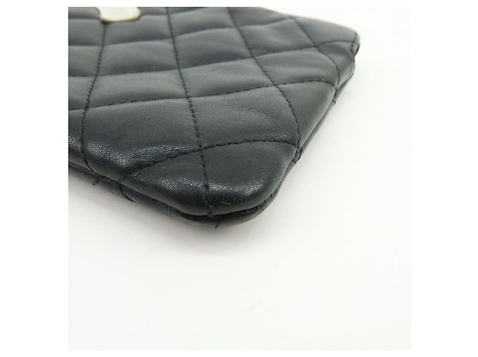 CHANEL Cambon Line COCO Mark Calf Skin Cosmetic Pouch Black White - vista 6