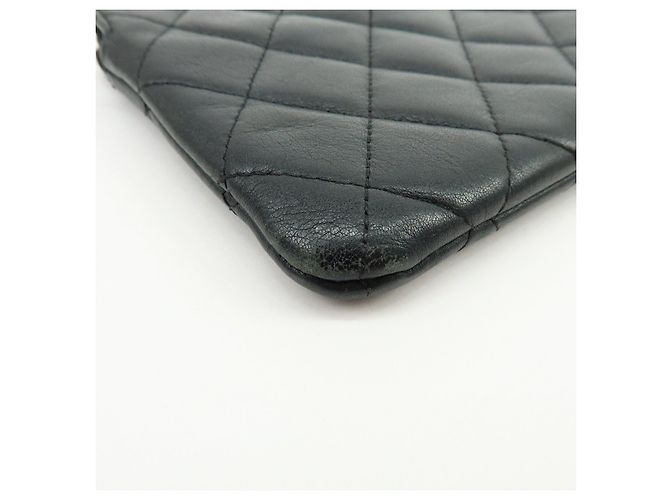 CHANEL Cambon Line COCO Mark Calf Skin Cosmetic Pouch Black White - vista 7