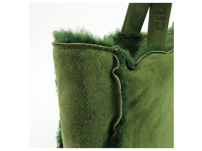 Borsa Tote CHANEL in Suede Mouton Verde - vista 15