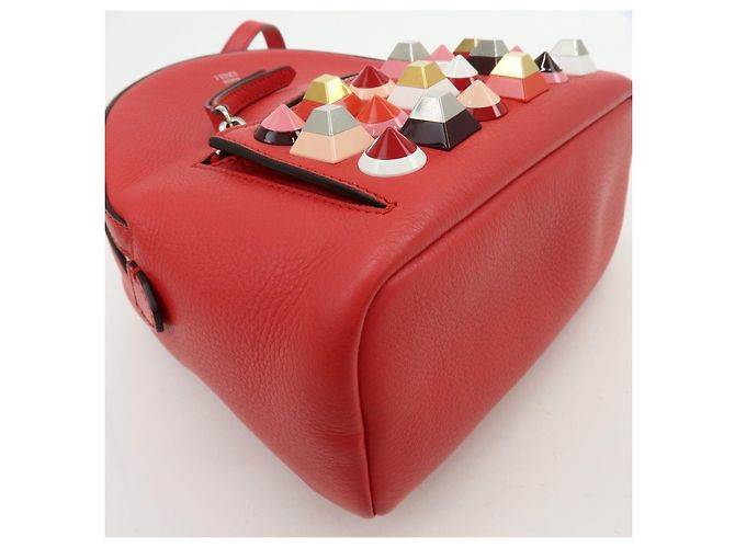 FENDI By the way Leather Mini Backpack Rucksack Studs Red 8BZ038 - view 12